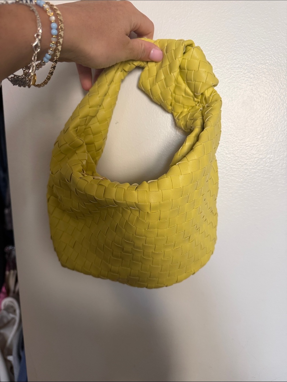 Woven Shoulder Bag in Chartreuse Yellow